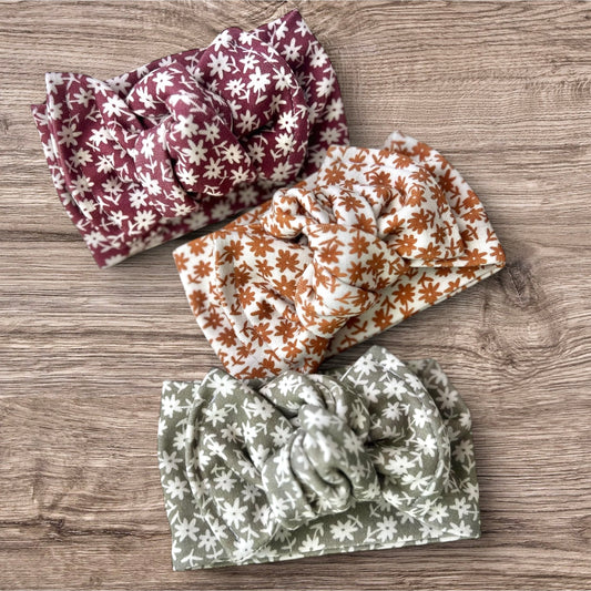 Baby Bow Headwrap - Fall Flowers Collection - Organic Cotton Baby Headband